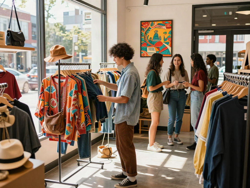 Young adult shopping in trendy urban store, bro138 fashion inspiration.