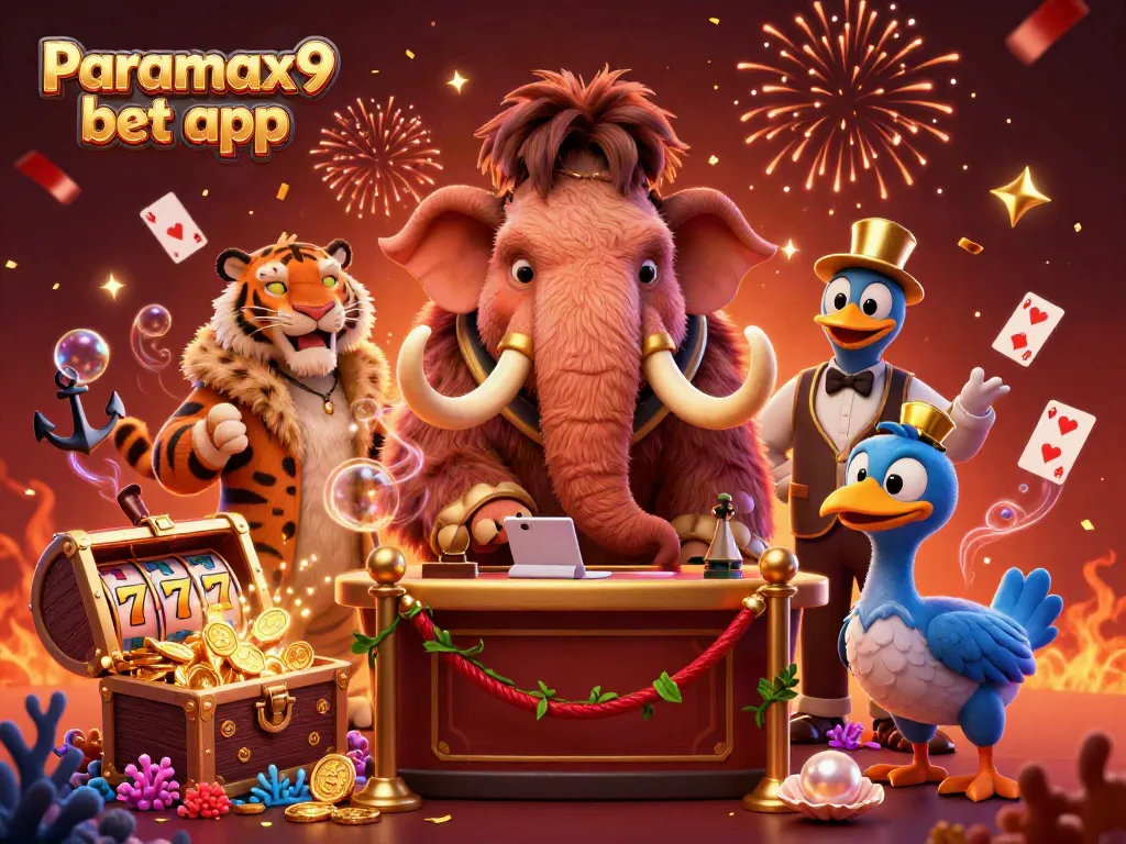 Experience the excitement of the Paramax9 bet app with our vibrant 3D casino scene filled with action.
