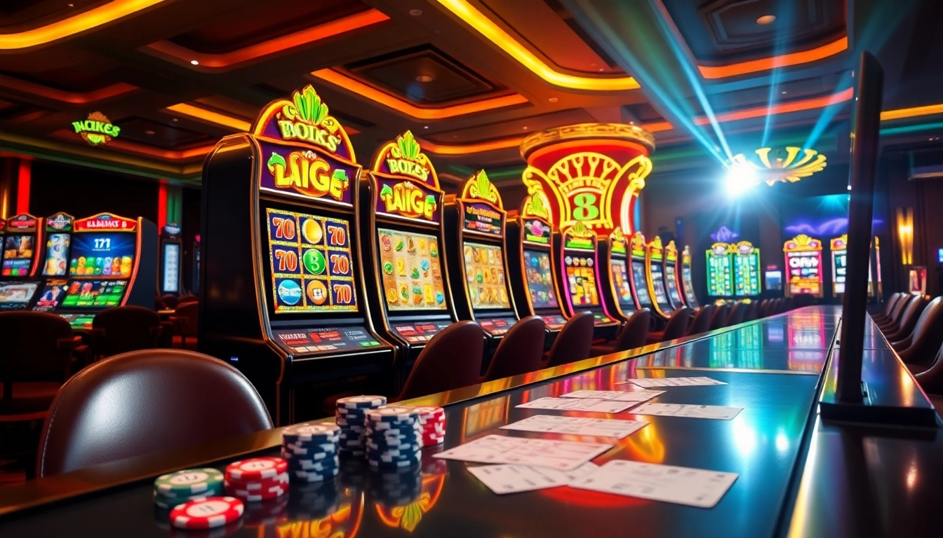 Engaging demo slot experience with colorful machines and casino ambiance for thrilling gameplay.