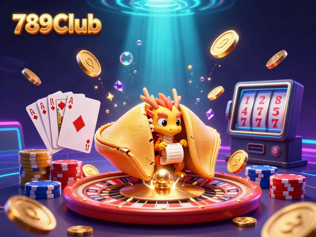 Engage with thrilling gaming action at 789Club, featuring dynamic characters, spinning roulette, and flowing gold coins.