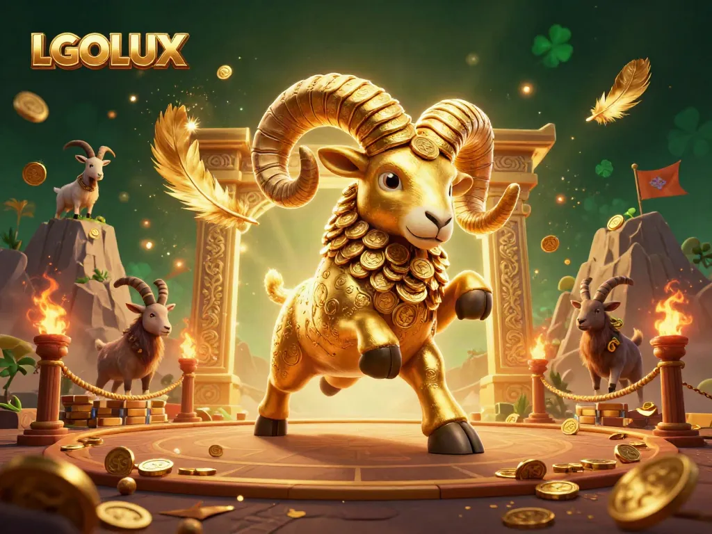 LGOLUX showcases an exclusive event with a golden ram charging in a vibrant casino scene.