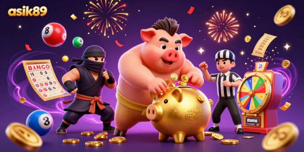 Engage with asik89 and experience vibrant casino excitement with lively characters and colorful elements.