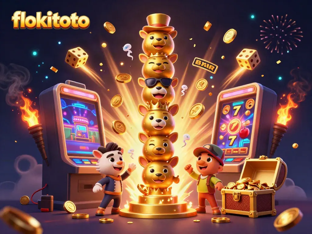 Experience the excitement of flokitoto with a vibrant 3D slot machine bursting with jackpots and dynamic characters.