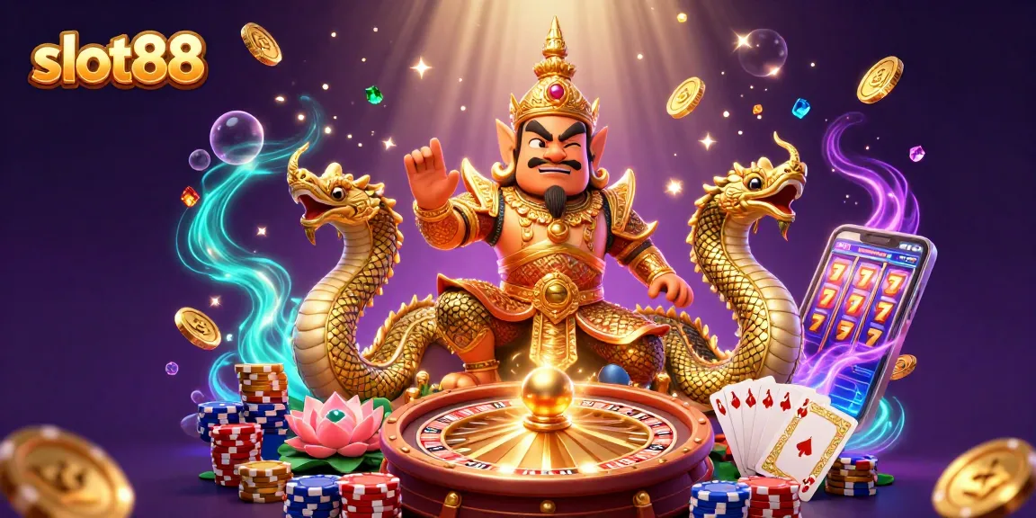 Mainkan slot88 dan menangkan jackpot di dalam ilustrasi kasino yang megah.
