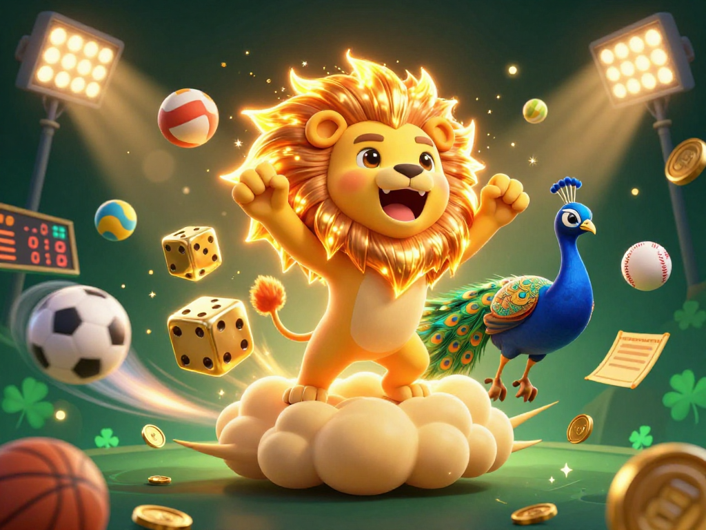 Engage with ON68's vibrant casino scene featuring a roaring sun lion and dynamic sports elements.
