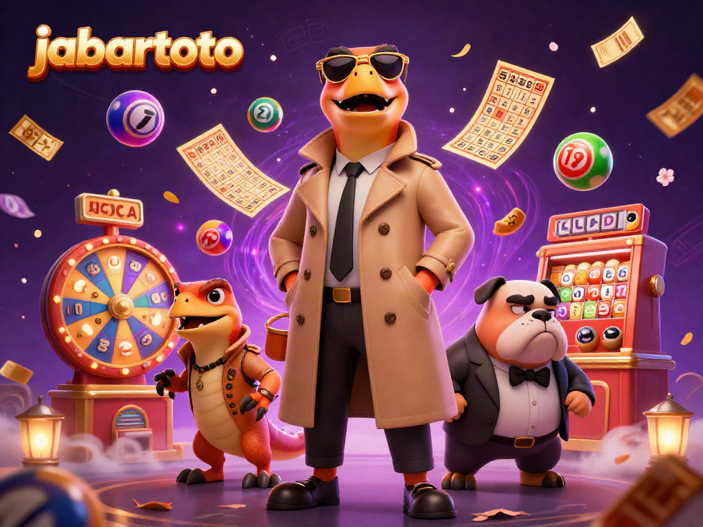 Memenangkan permainan di jabartoto dengan karakter kartun raptor dan elemen kasino berwarna-warni yang dinamis.