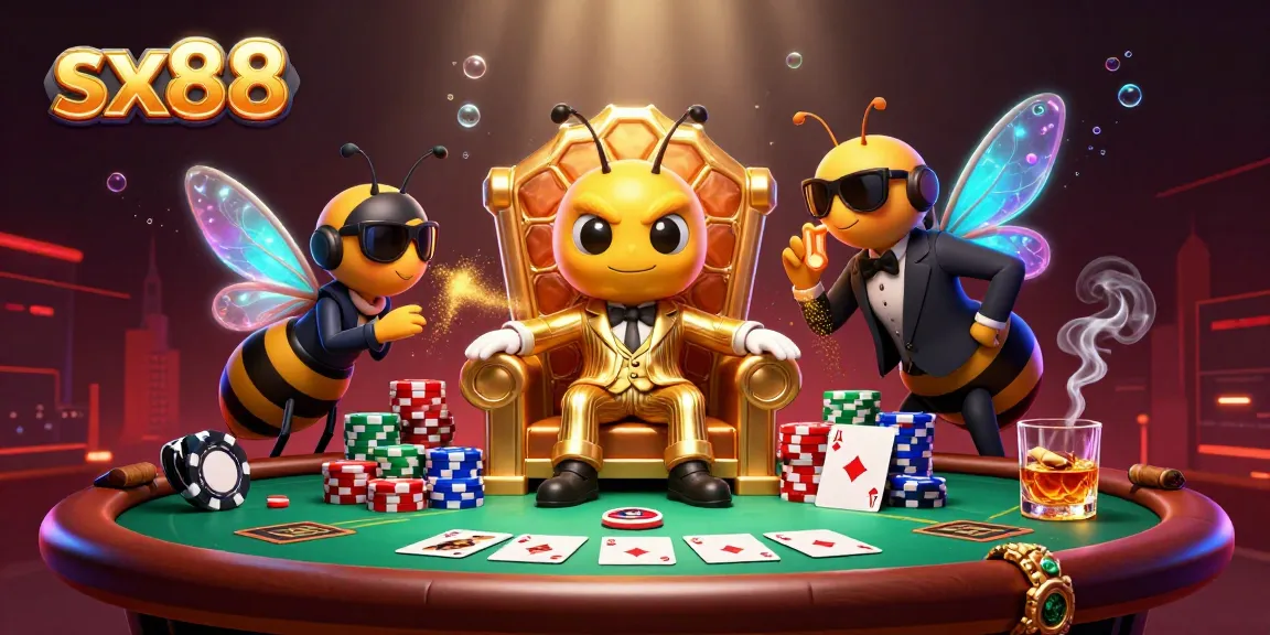 Play poker with sx88 at a vibrant casino featuring cartoon characters and engaging game elements.