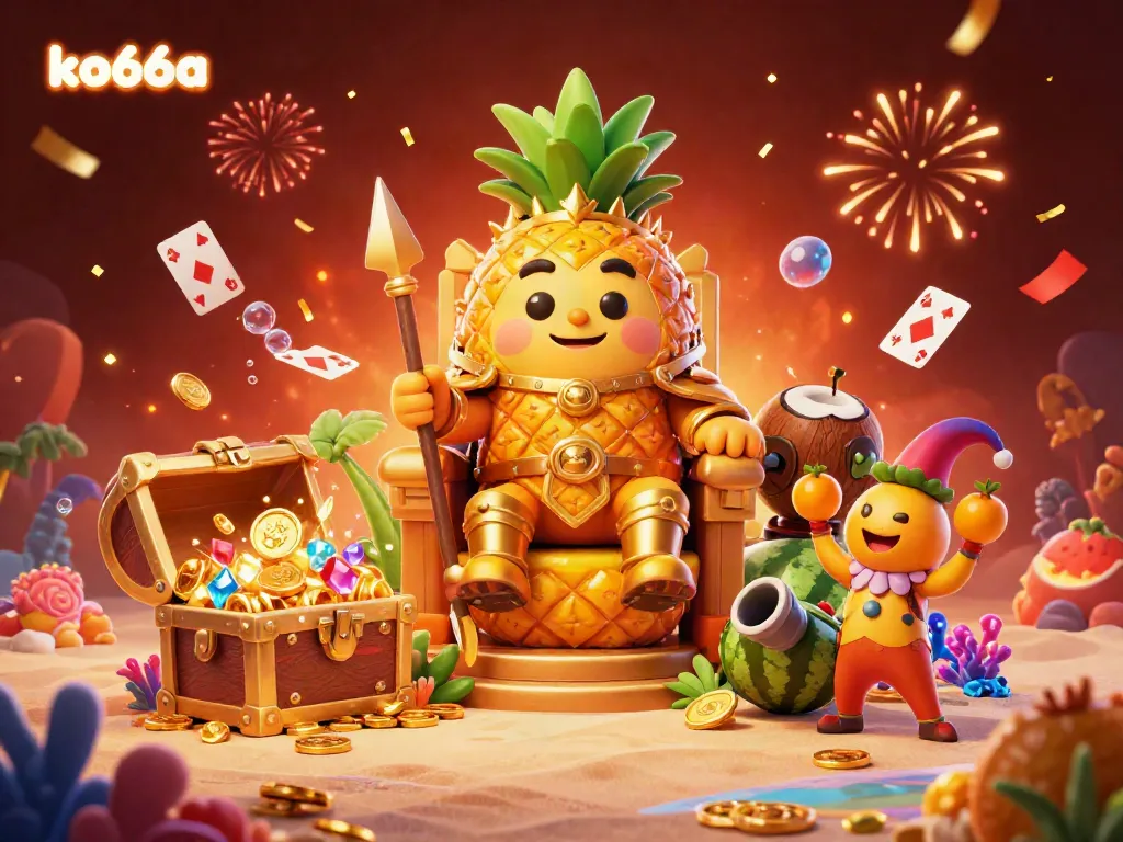 Experience the vibrant excitement of ko66a with golden coins and sparkling gems in this enchanting casino illustration.