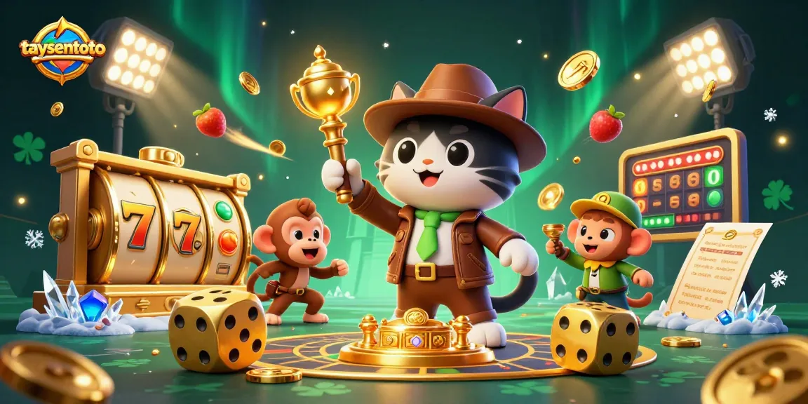 taysentoto menawarkan ilustrasi kasino yang penuh warna dengan penjelajah kucing dan artefak emas