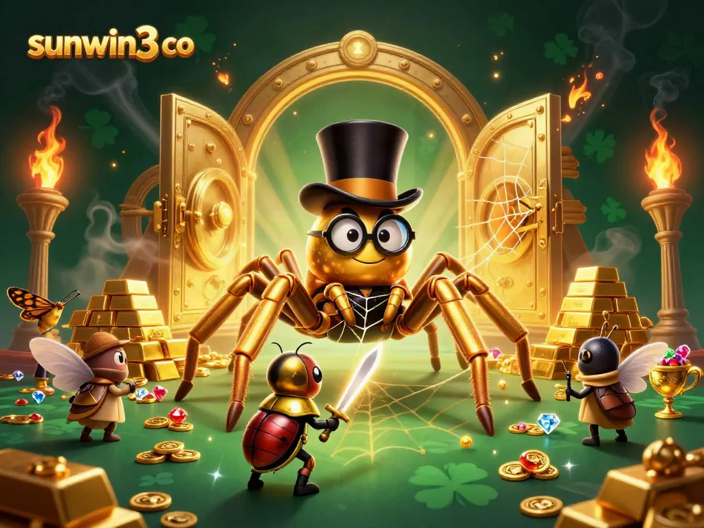 Experience excitement at sunwin3 co with golden treasures and brave characters in a vibrant casino scene.