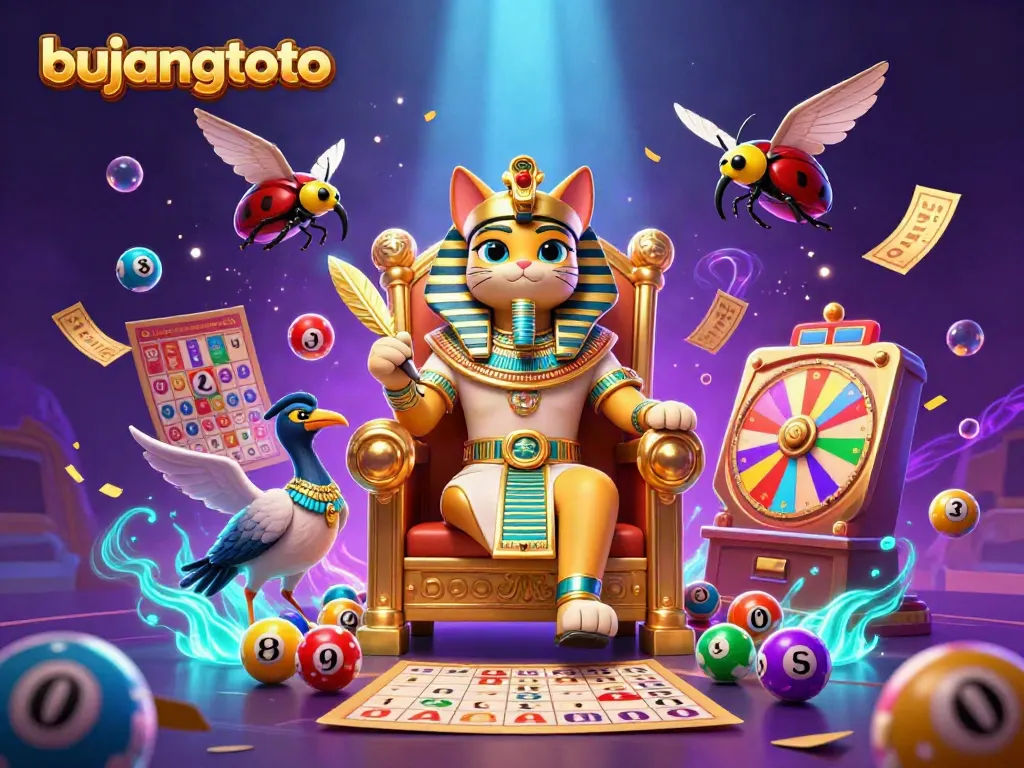 Experience exciting lottery action at Bujangtoto with dynamic colorful elements and a royal theme.