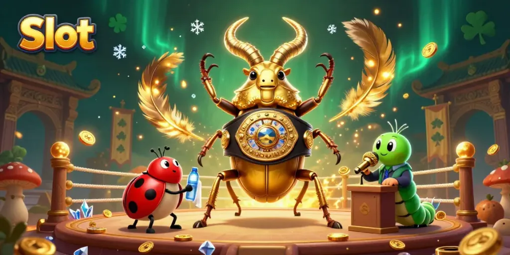 Slot yang penuh keberuntungan dengan karakter kartun 3D dalam arena berjuang
