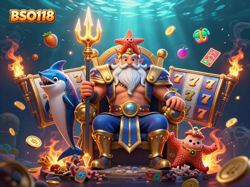 Engage with BSO118's integrated slots experience featuring cartoon Neptune and dynamic game settings.