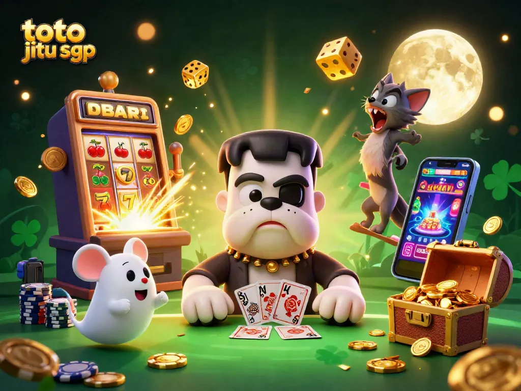 Pasang toto jitu sgp dengan karakter kasino 3D yang menarik dan simbol keberuntungan yang melimpah.