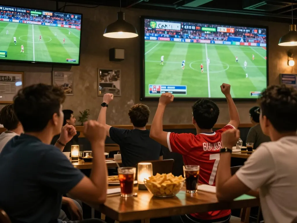 Cakhia TV viewers immersed in live football action with engaging displays and excited atmosphere.