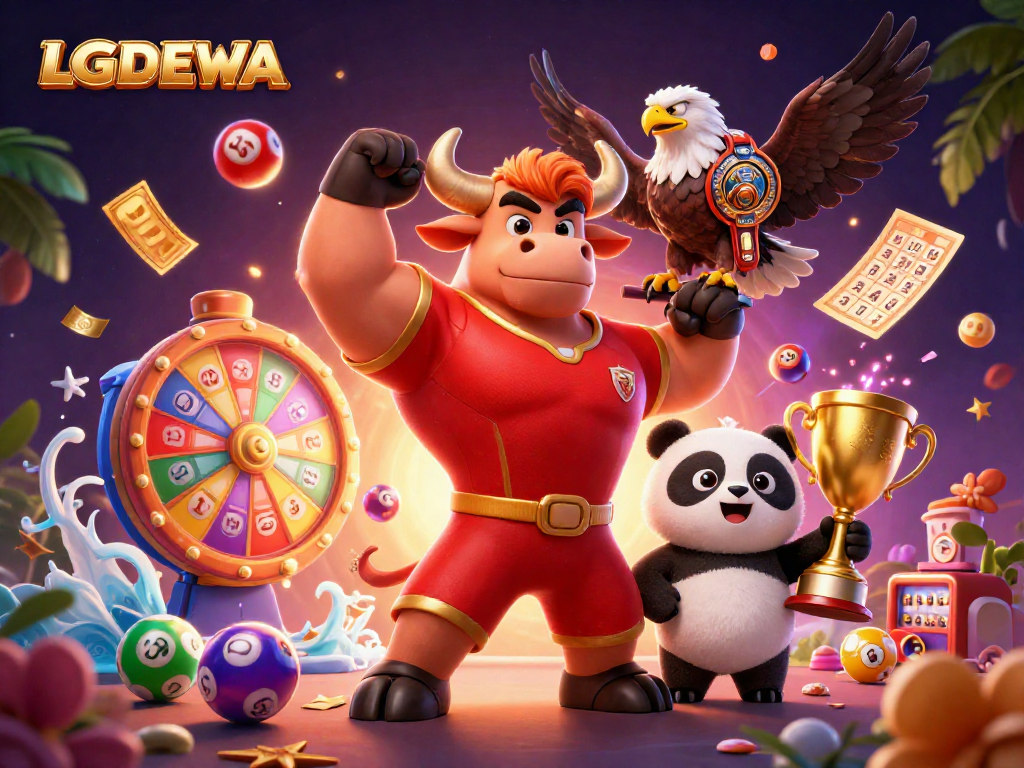 Boost your luck with LGODEWA's vibrant lottery-themed digital illustration featuring exciting game elements.