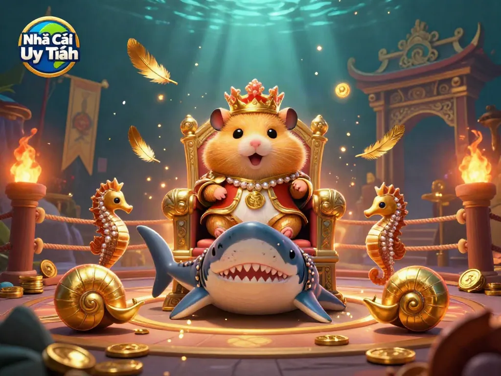Experience the exciting world of Nhà Cái Uy Tín with a hamster king and royal companions embodying a vibrant casino atmosphere.