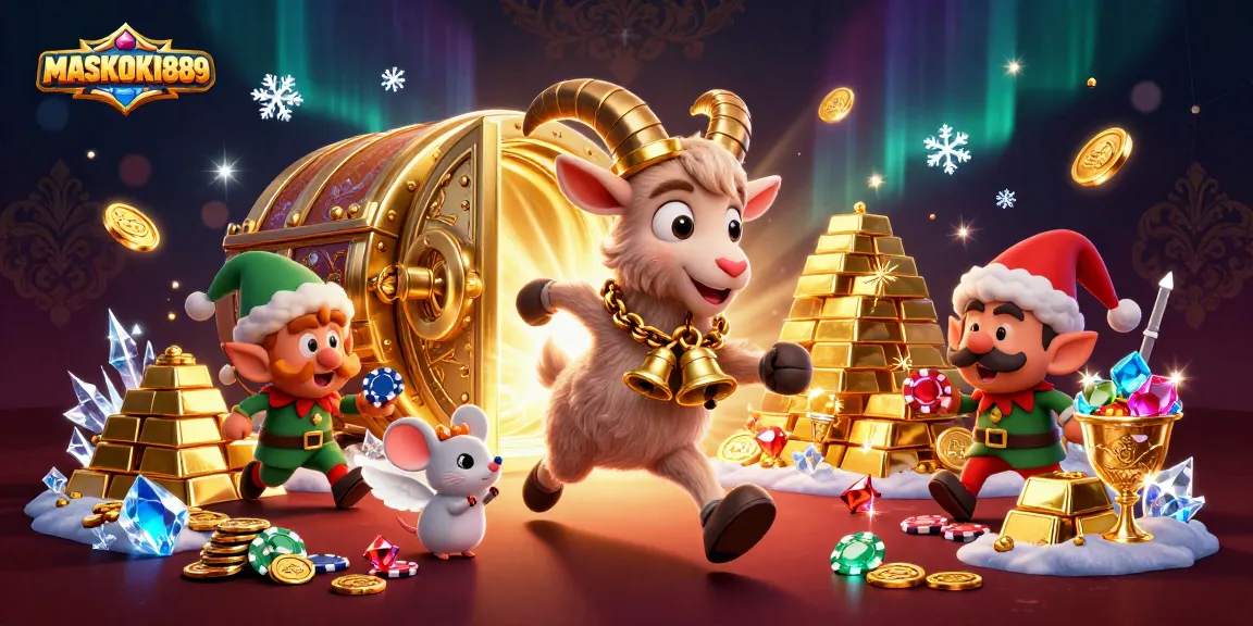 Engage in thrilling gameplay at MASKOKI889 with festive characters amid riches and casino excitement.