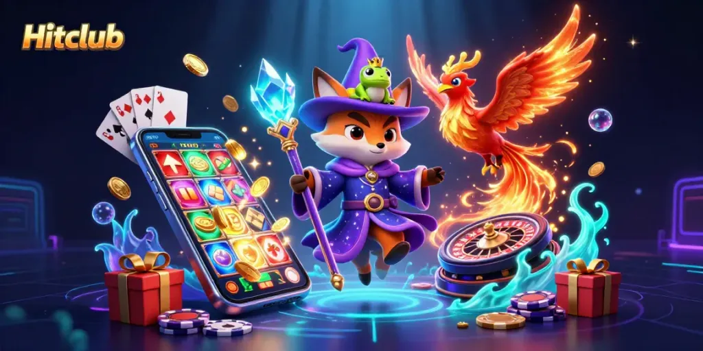 Experience thrilling gameplay with Hitclub's vibrant illustration of magical casino elements.