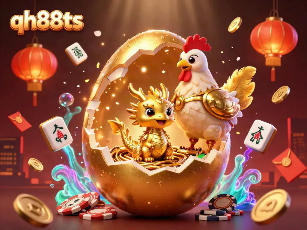 Experience the thrill of winning with qh88ts, featuring a majestic golden dragon, poker chips, and festive elements.