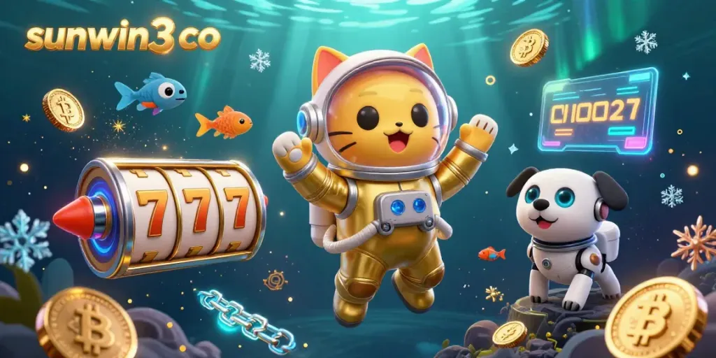 Engage in thrilling gameplay at sunwin3 co with colorful slot elements and 3D characters in an exciting casino scene.