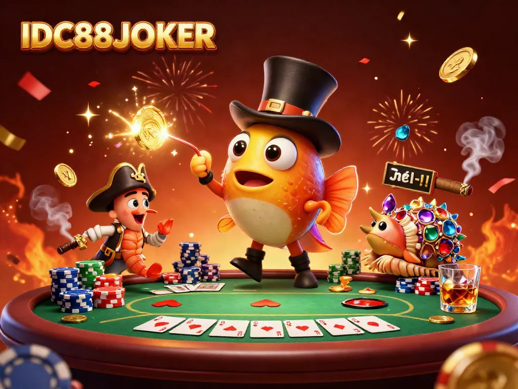Experience the thrill of gaming at IDC88JOKER with vibrant characters and poker elements in an exciting underwater casino scene.