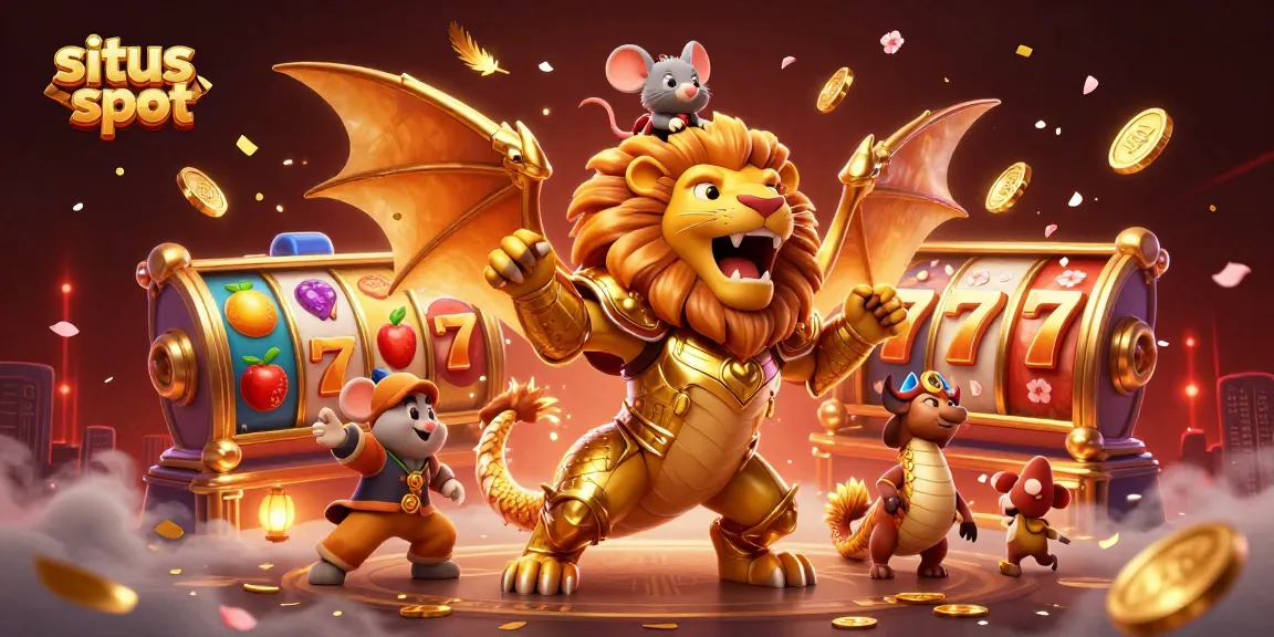 Experience the excitement of situs slot with a vibrant, dynamic 3D casino scene featuring spinning reels and big wins.