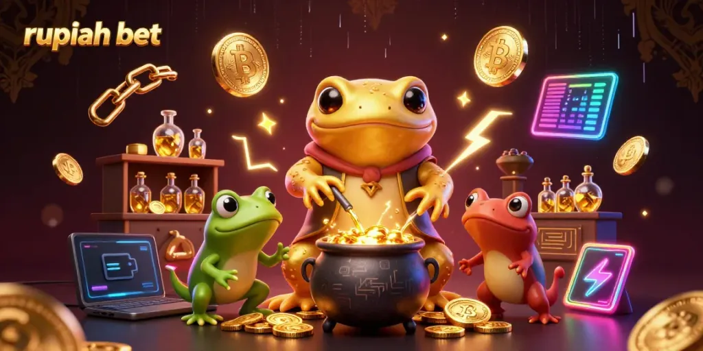 Experience the magic of rupiah bet with a vibrant scene of alchemy and gold creation.