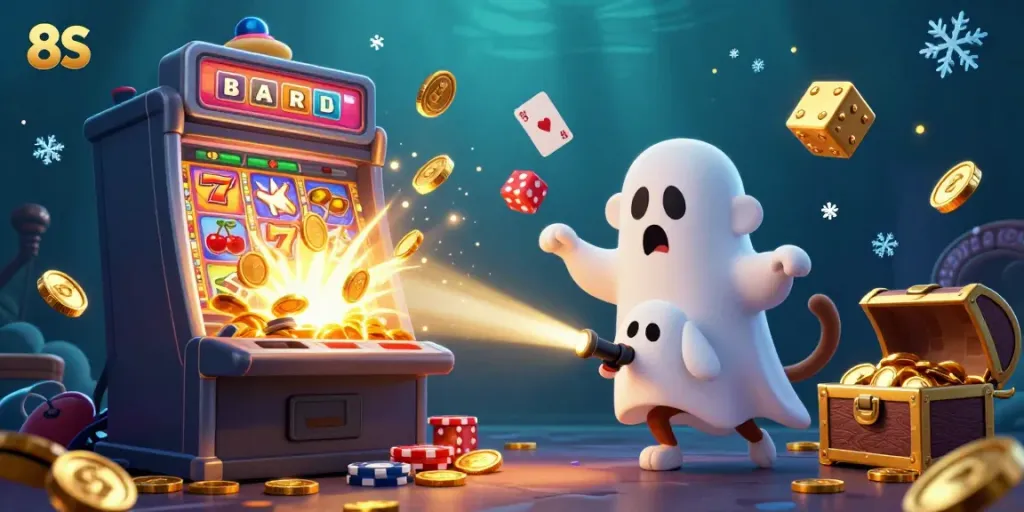 Experience the magic of 8S in a haunted casino with a mischievous monkey and ghost-hunter puppy.