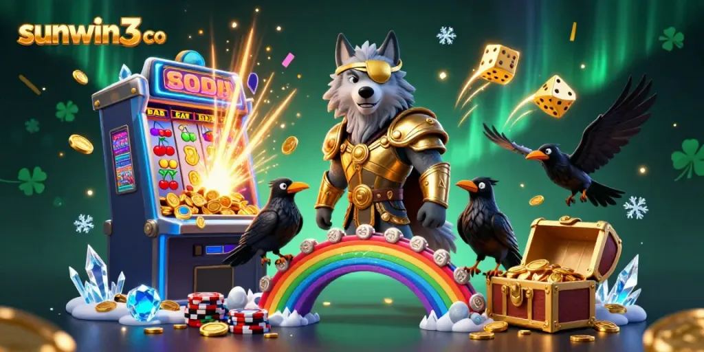 Experience the excitement of sunwin3 co with vibrant 3D casino illustrations showcasing slot machines and casino elements.