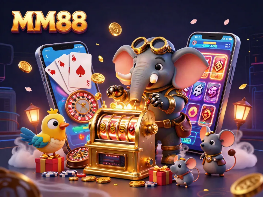 Spin the reels with MM88 in an enchanting steampunk-inspired 3D casino scene of vibrant action.
