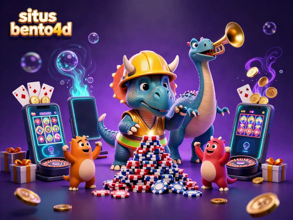 Engage with situs bento4d's colorful slot games and casino excitement in this vibrant illustration.