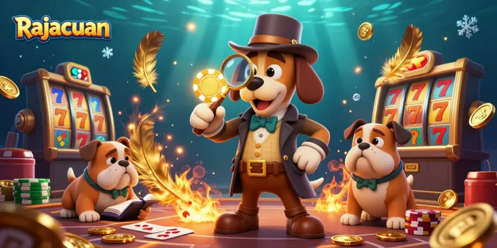 Engage with Rajacuan in a vibrant 3D casino scene featuring dynamic characters and game elements.