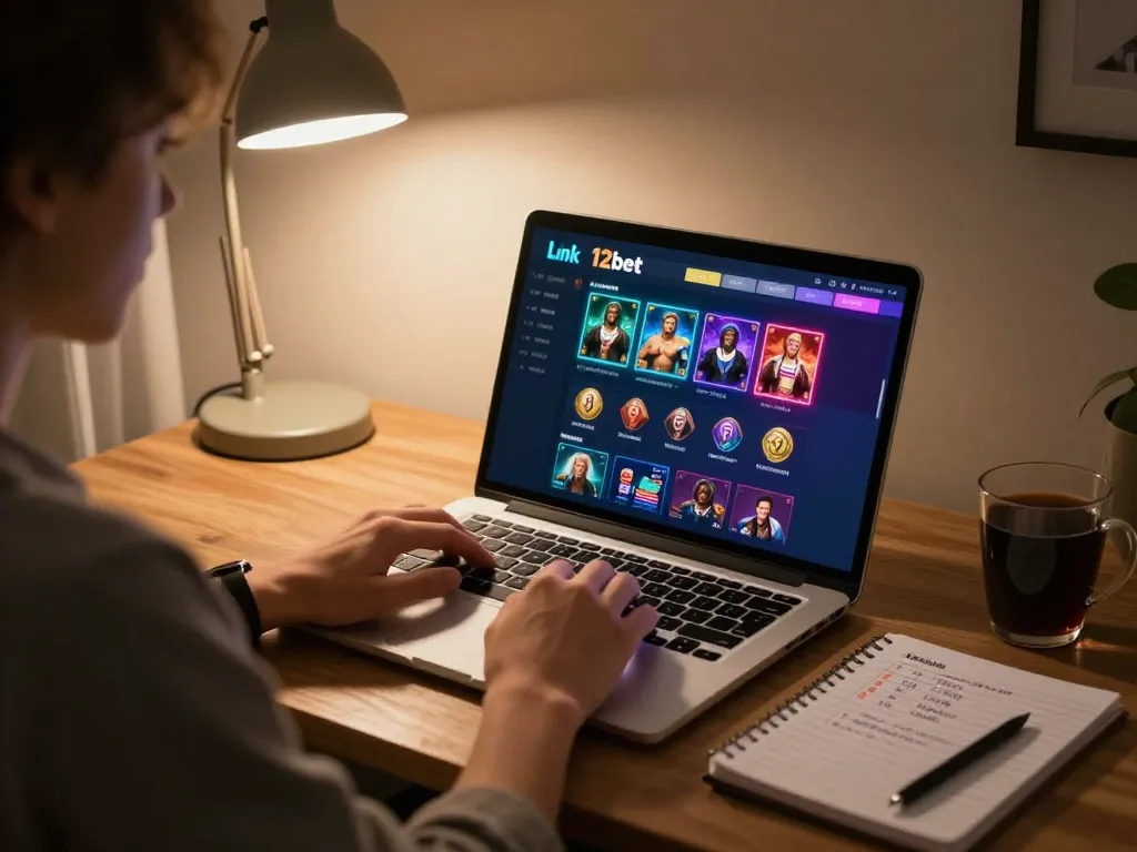 Phiên chơi cá cược trực tuyến thú vị sử dụng Link 12bet trên máy tính xách tay trong một không gian ấm cúng.