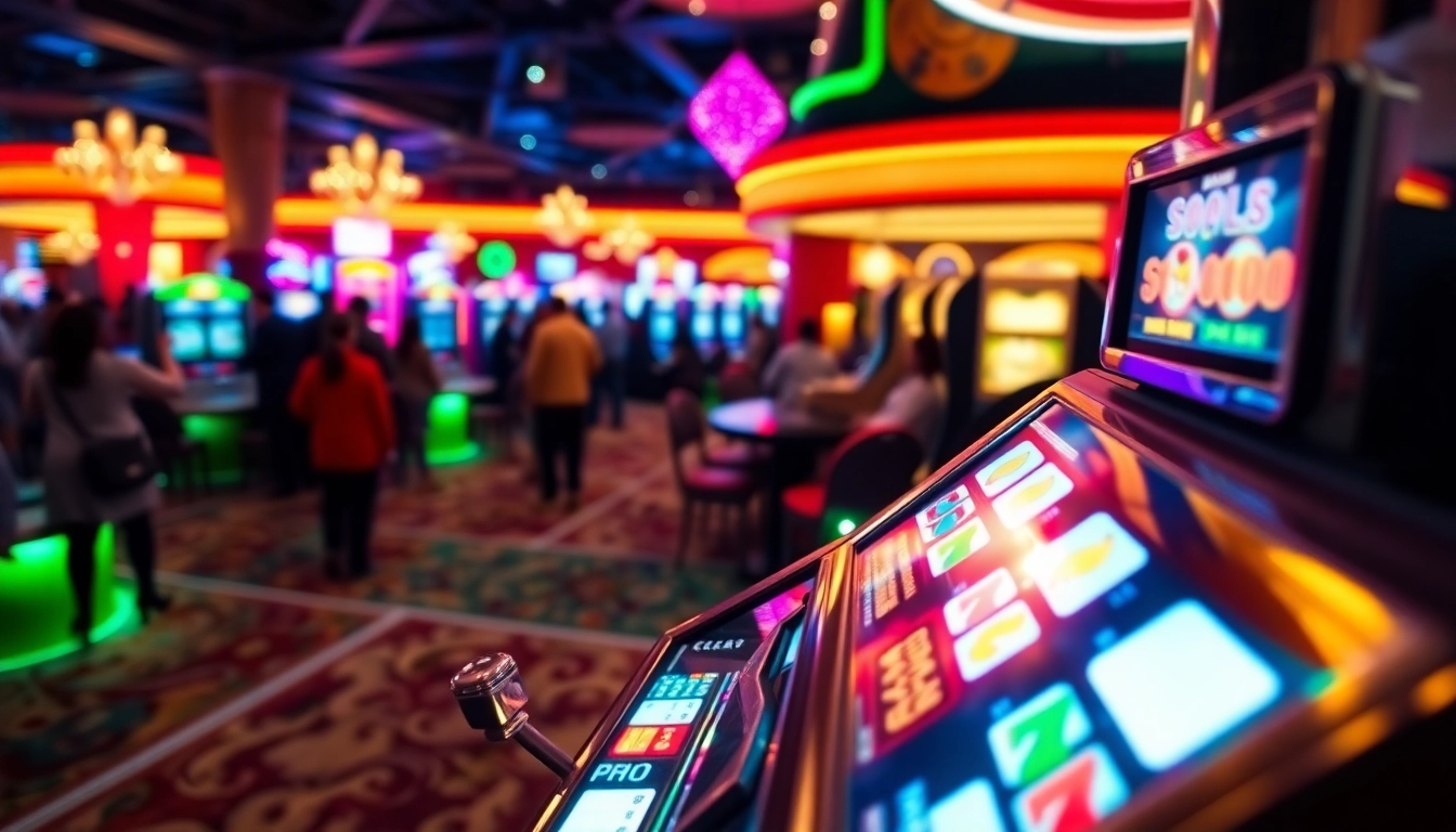 Situs slot gacor yang menarik di kasino, dengan mesin slot berkilau dan suasana yang penuh semangat.