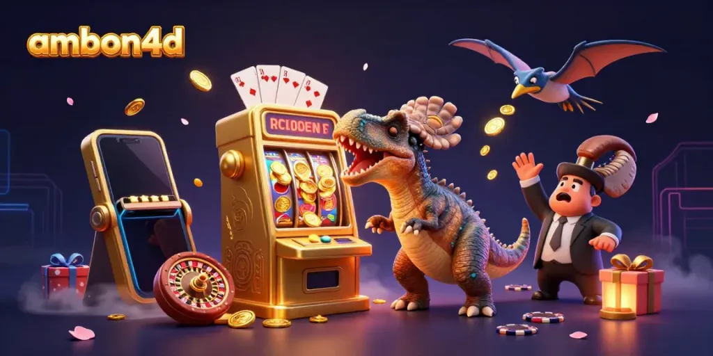 Engage with ambon4d's thrilling slot adventures as a dinosaur wins jackpot coins!
