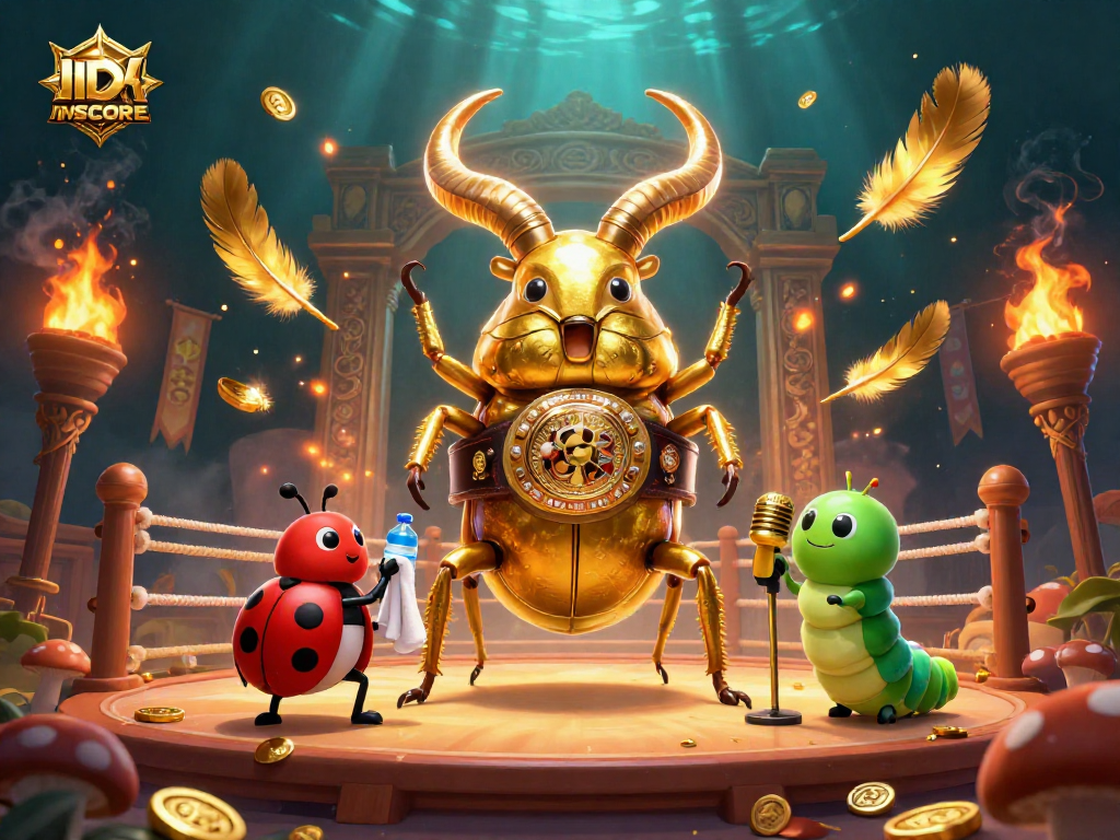 Experience thrilling action with IDNSCORE’s vibrant casino adventure illustration featuring a golden stag beetle