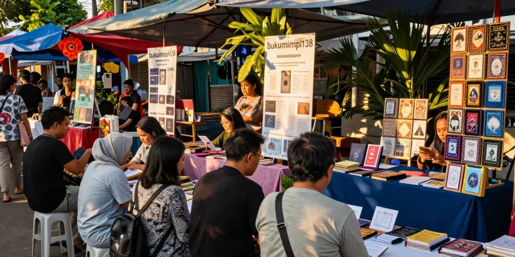 Suasana pasar Indonesia dengan pengunjung menjelajahi layanan interpretasi mimpi melalui bukumimpi138 link.