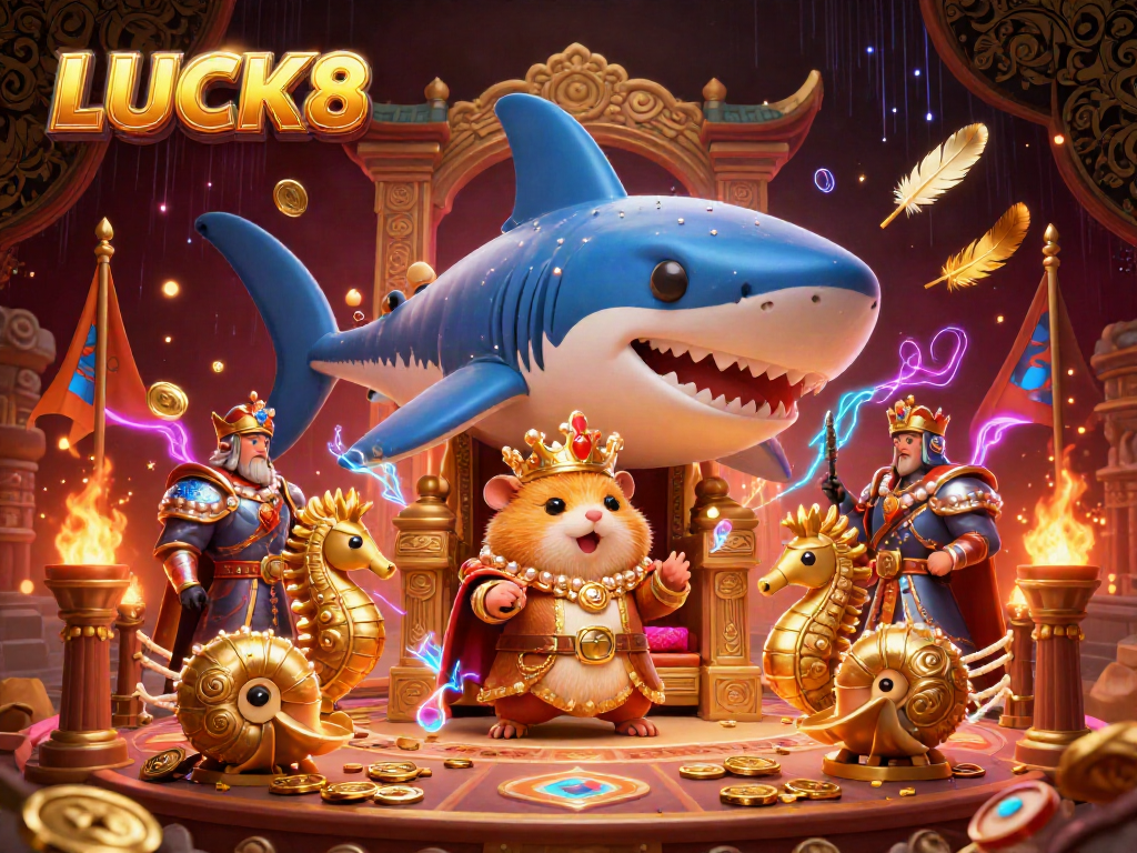 LUCK8 mang đến trải nghiệm chơi game sôi động với hình ảnh hoàng đế chuột cùng các bảo vệ seahorse.