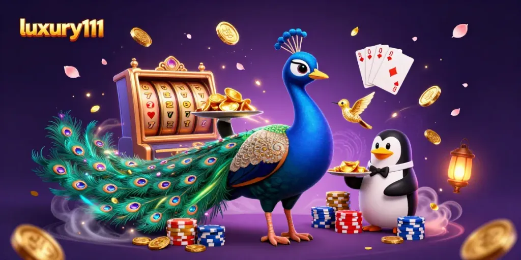 Experience luxury111 in a vibrant casino scene filled with colorful cards, golden chips, and dynamic slot reels.
