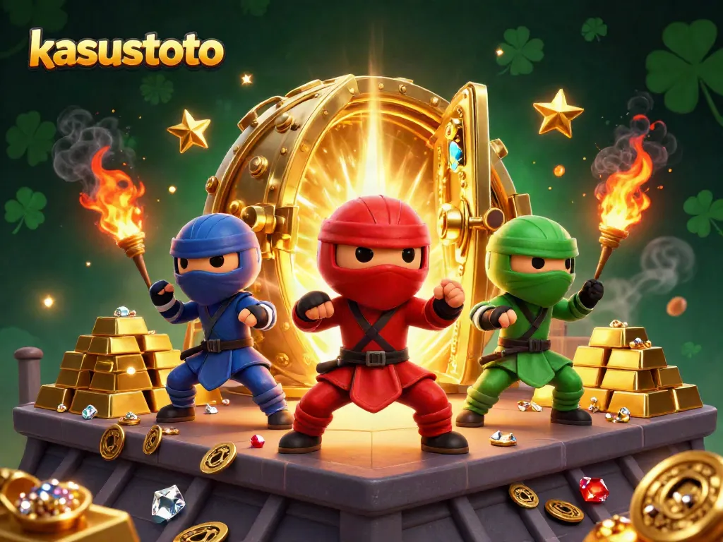 Kasustoto menampilkan chameleon ninja sambil beraksi dengan berlian, koin kuno, dan elemen permainan slot.