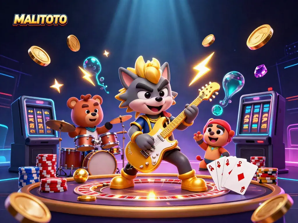 MALITOTO brings an electrifying casino experience with cartoon rock star characters jamming on stage.