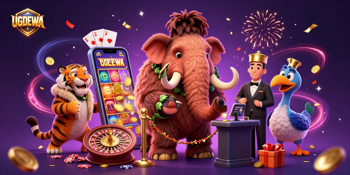 Engage in gaming excitement with UGDEWA's vibrant casino illustration featuring dynamic characters.