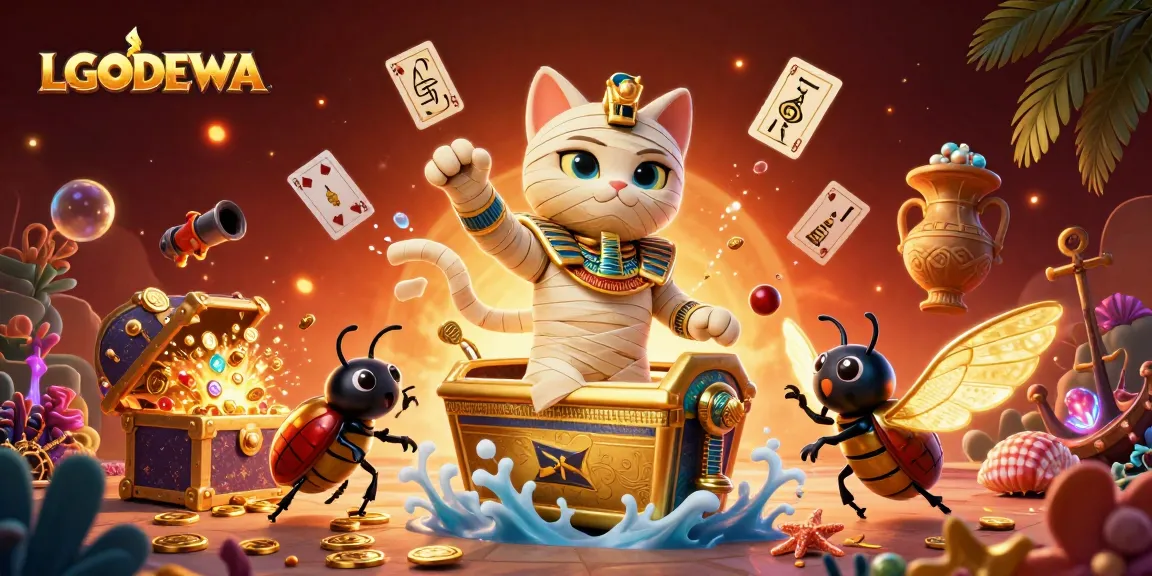 Engage with LGODEWA in a vibrant pyramid casino scene filled with treasures and dynamic gaming elements.