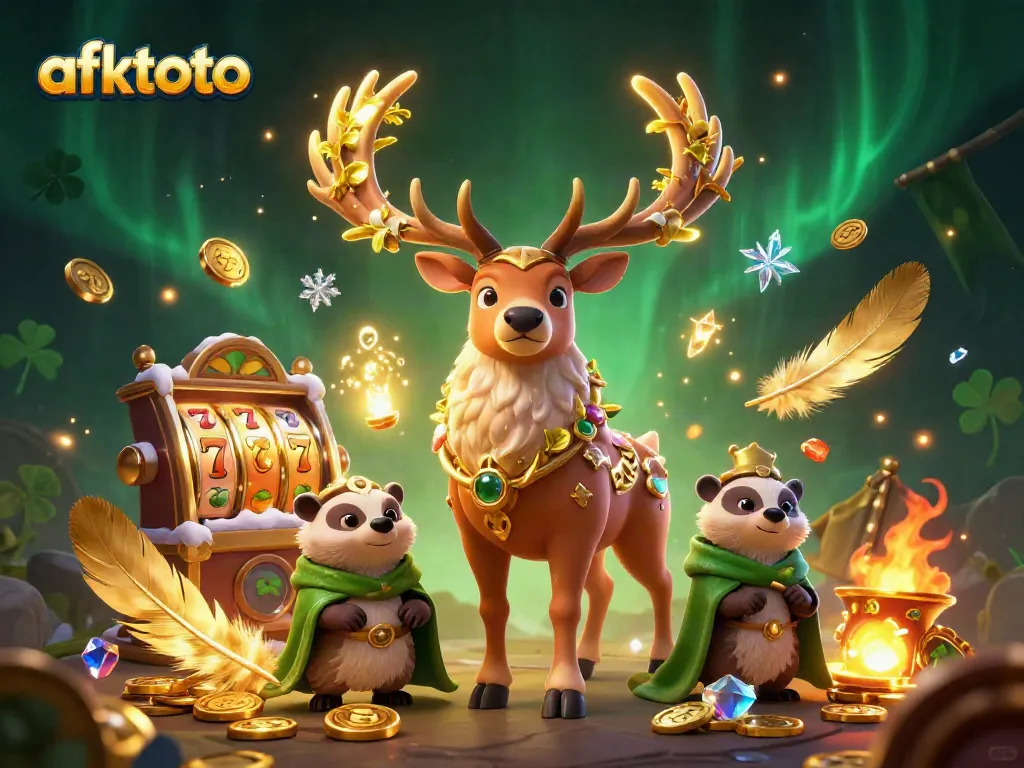 Permainan slot AFKTOTO menghadirkan stags dan badger dalam suasana kasino yang meriah.