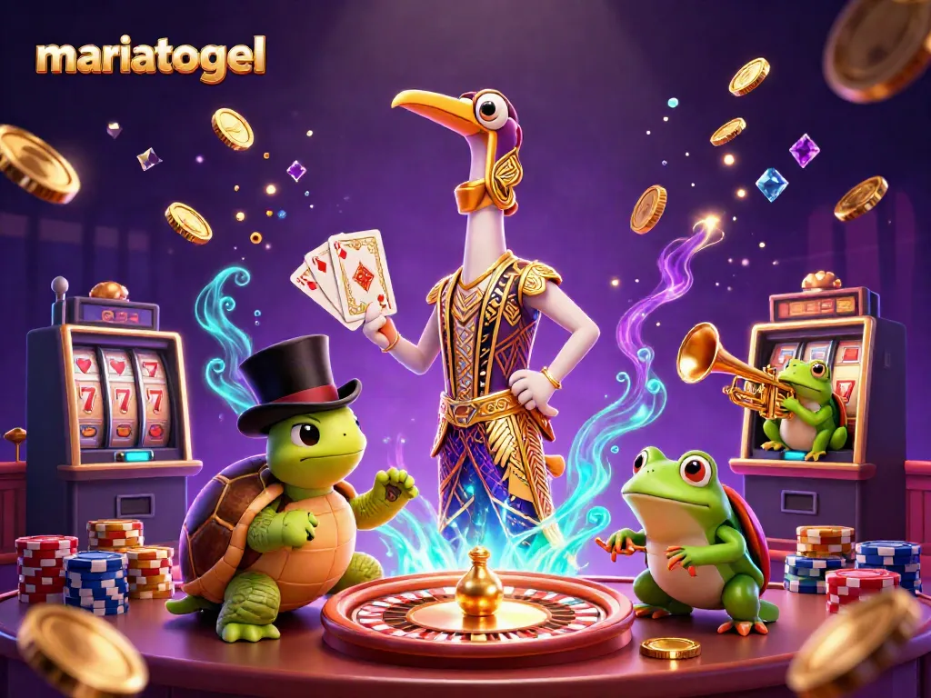 Engage with mariatogel excitement featuring a vibrant 3D casino scene with lively characters and dynamic game elements.
