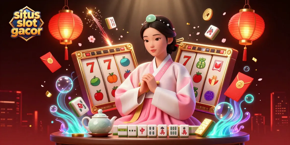 Engage with situs slot gacor through a vibrant 3D scene of traditional Asian elements and slot games.