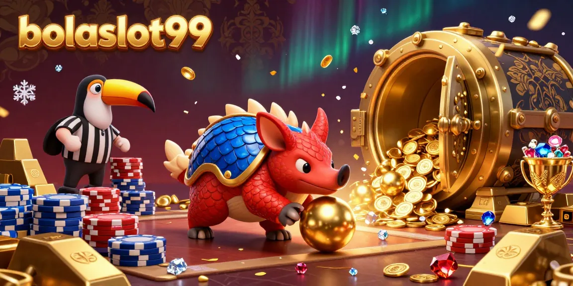 Engage in thrilling action as bolaslot99 rivals, pangolins in armor, bowl through poker chips against a backdrop of treasures.