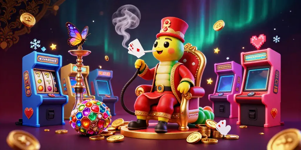 Experience the vibrant gaming atmosphere of QQCASH188 with a dynamic casino scene featuring colorful slot reels and lively characters.