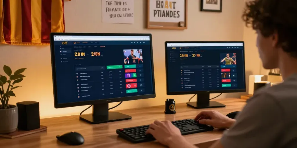 Kantorbola online betting platform interface with user focused on sports betting.